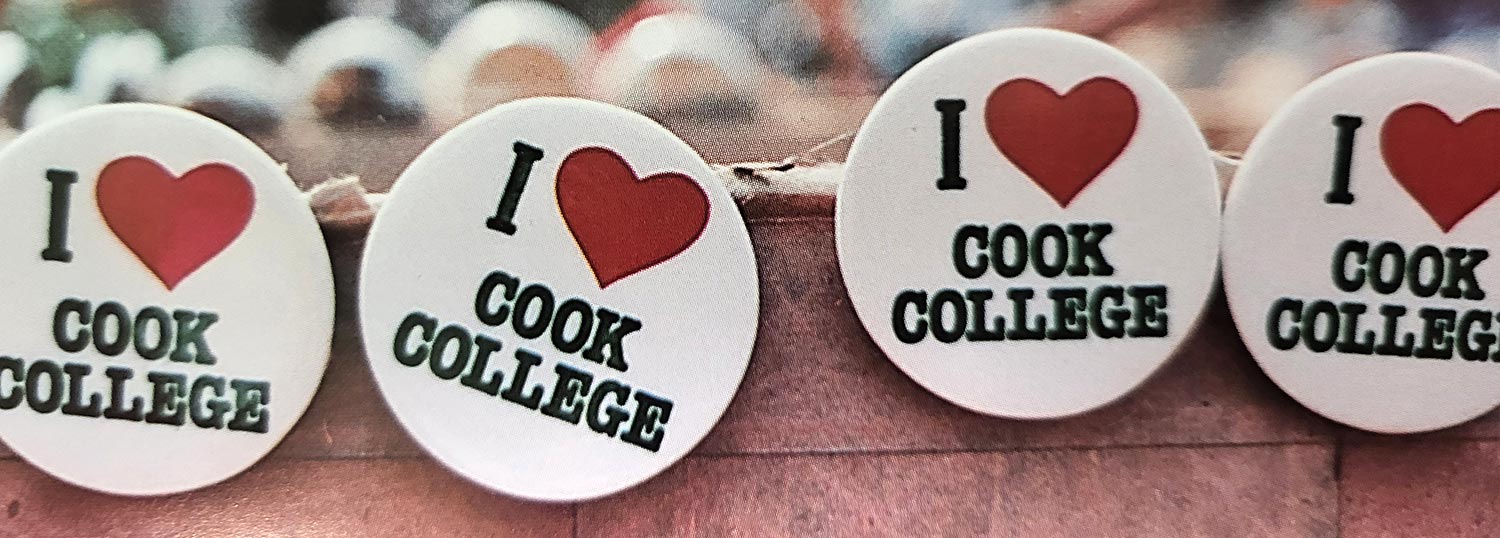 Four 'I Love Cook College' buttons.